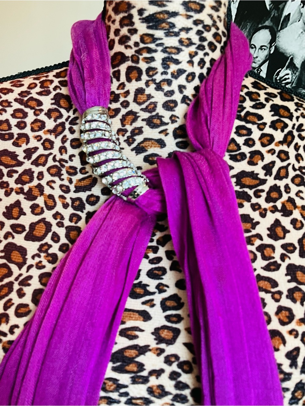 Rhinestone Accent Magenta Y2K Scarf - Picture 3 of 8